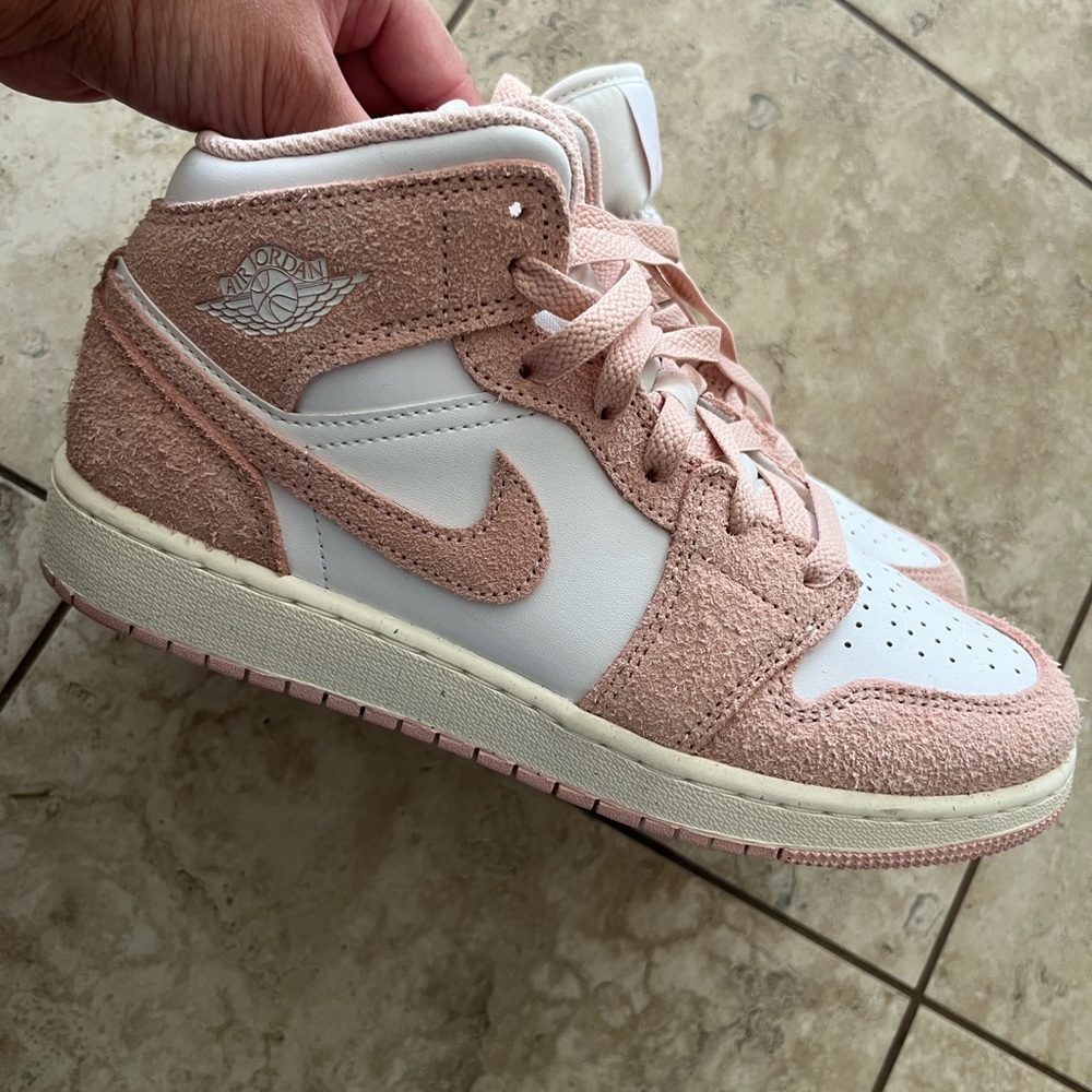 Jordan Kids Pink and White Mid-Top Sneakers